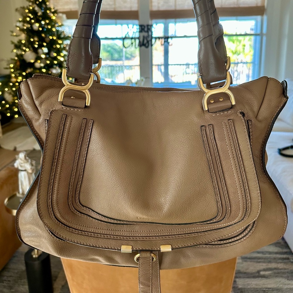 Chloe Leather Large Marcie Shoulder Bag - Palm Brown